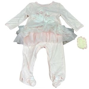 Baby Biscotti Pink Footies with built in Skirt 9 Months NWT